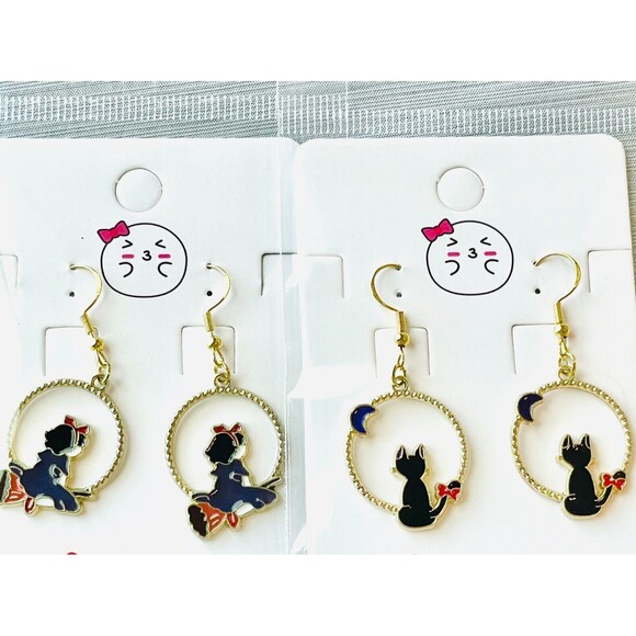 2 PAIR LOT ~ KIKI'S DELIVERY SERVICE Kiki & Jiji Witch & Cat Dangle Earrings - Picture 1 of 4